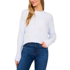 CeCe Women's Snowflake Intarsia Long Sleeve Sweater in Jazz Club Gold & Gray